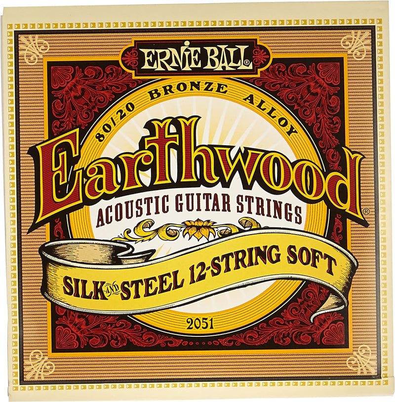 Ernie Ball Earthwood Silk & Steel Soft Akustik-Gitarrensaiten, 12-Saiter, 80/20-Bronze, Stärke 9–46