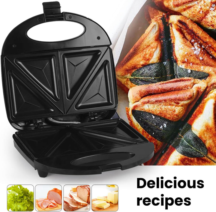 Sandwichmaker 750W, Sandwichtoaster Kuchen 2 Scheiben mit Antihaftbeschichtung, Doppelseitiges Backe