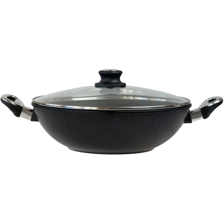 BAF Wok Induktion 32 cm mit Glasdeckel und Griffen - Aluguss Wokpfanne mit Antihaftbeschichtung, 10