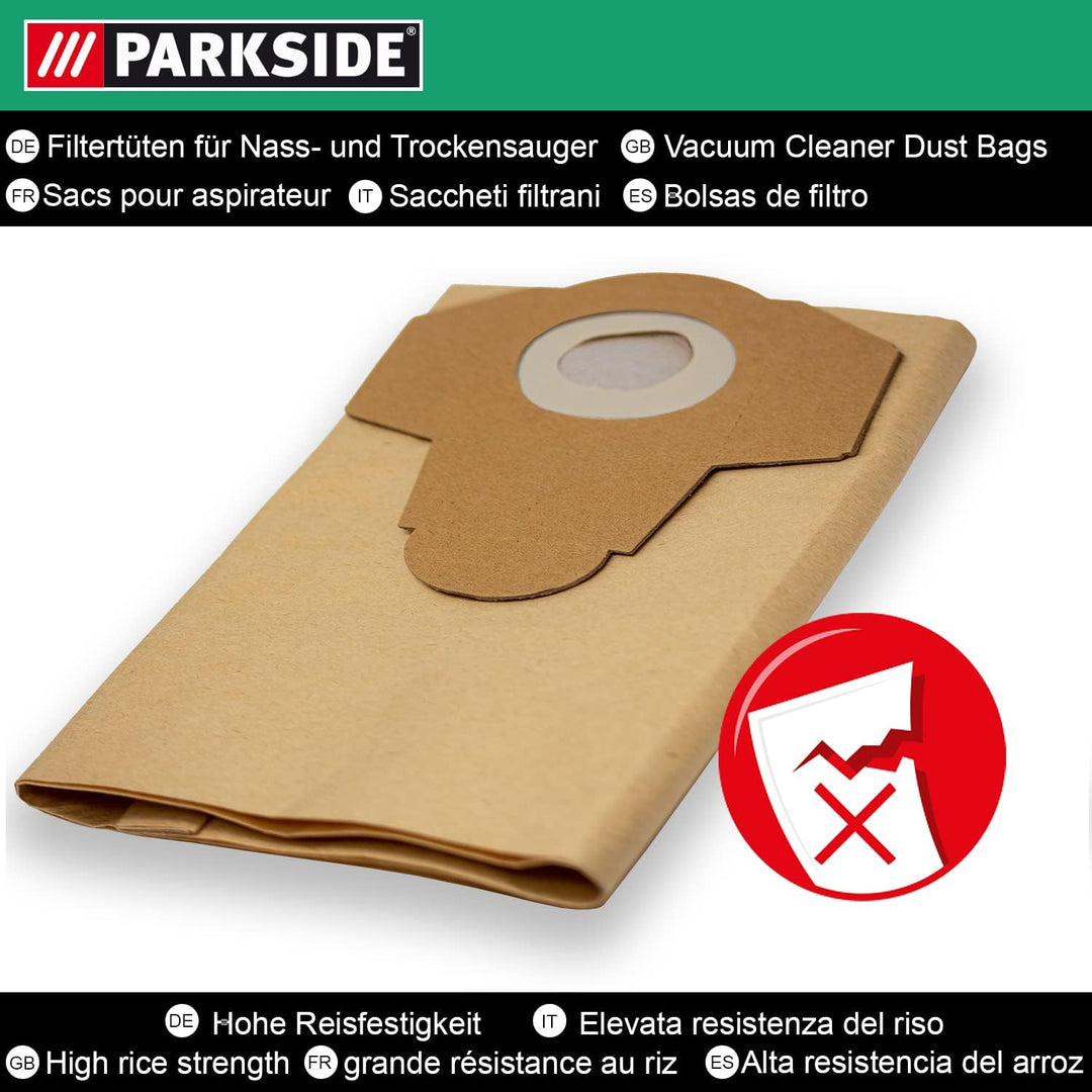 Parkside Original Staubsaugerbeutel 5 Stück für LIDL Nass-Trockensauger PNTS 1250, 1250/9, PNTS 1300