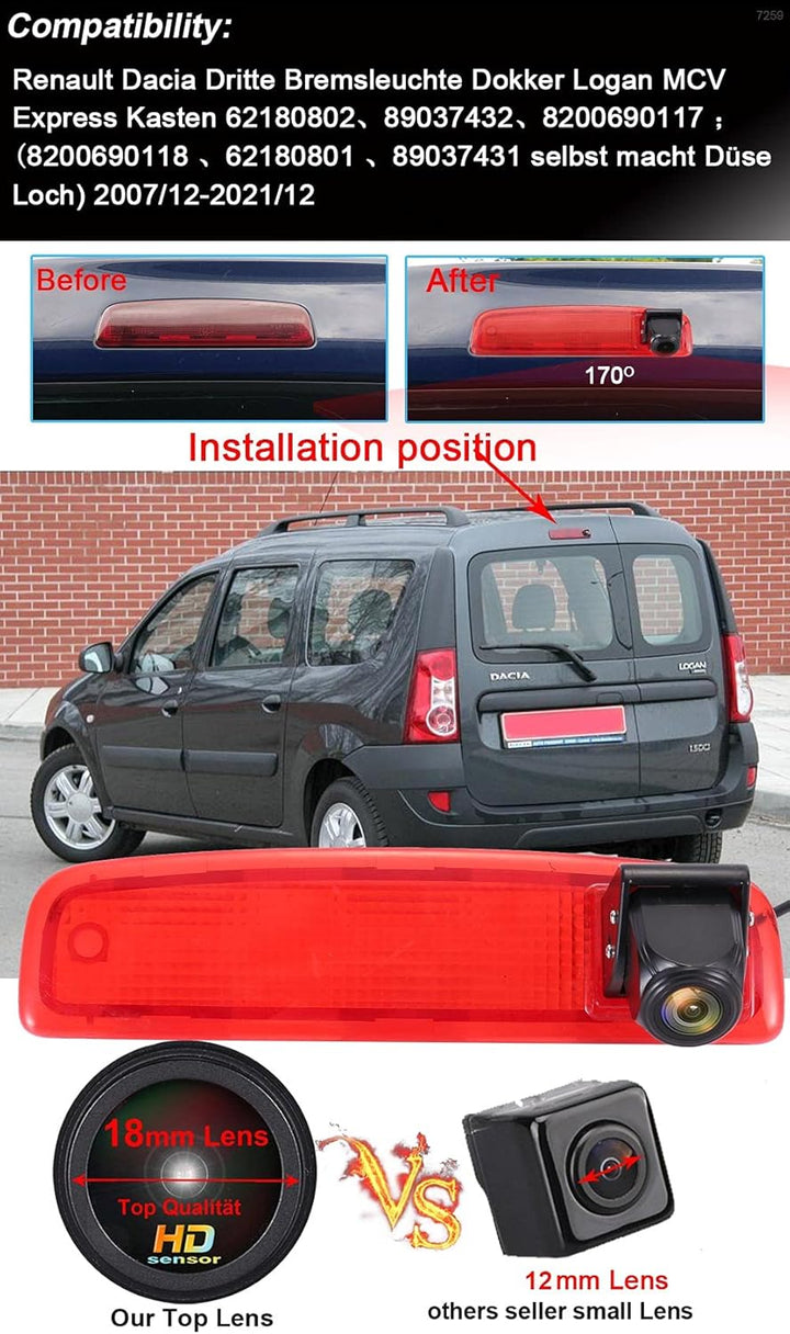 「18mm Linse Top Qualität Rückfahrkamera + 7 Zoll TFT LCD Bildschirm Monitor」Auto Dach Rückfahrkamera