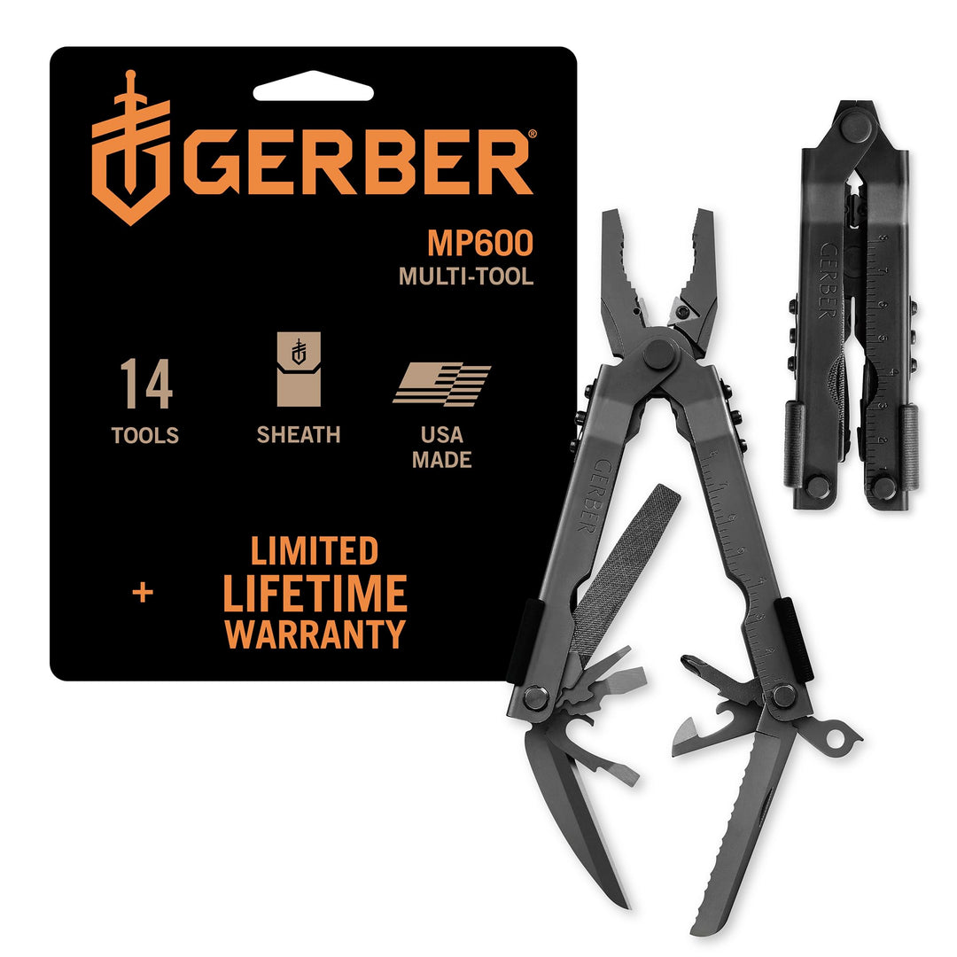 Gerber Multi-Tool mit zwei Messern und Nylon-Scheide, MP600 Bluntnose, Mit 14 Funktionen, Schwarz, 0