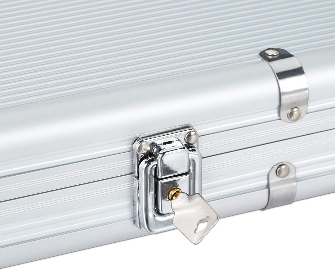 Relaxdays Pokerkoffer, 500 Pokerchips ohne Wert, 2 Kartendecks, 5 Würfel, Button Set, abschliessbar,