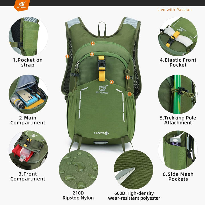 SKYSPER Wanderrucksack 15L Rucksack Herren Klein Tagesrucksack Leichter Trekkingrucksack für Wandern