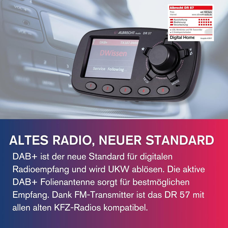Albrecht DR 57 Adapter zum Aufrüsten von Auto-Radios, 27257, FM-Transmitter für DAB+ Sender und Blue