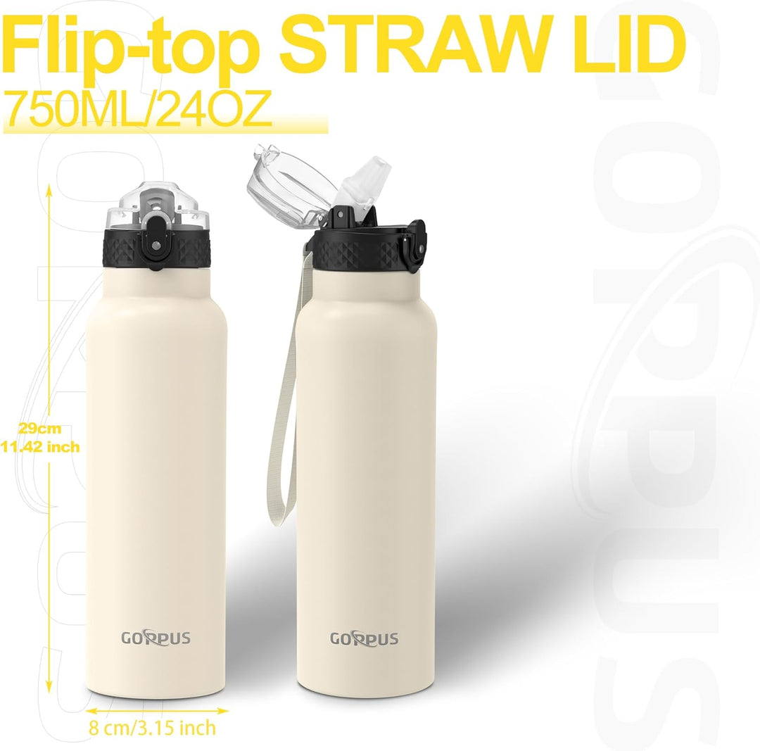 GOPPUS Edelstahl Trinkflasche-750ml mit Strohhalm,BPA frei,Kohlensäure Geeignet, Thermoskanne Vakuum