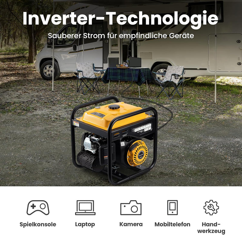 maXpeedingrods Inverter Stromgenerator 3500W Benzin 4 Takt mit zwei 230V Steckdosen Leise und leicht