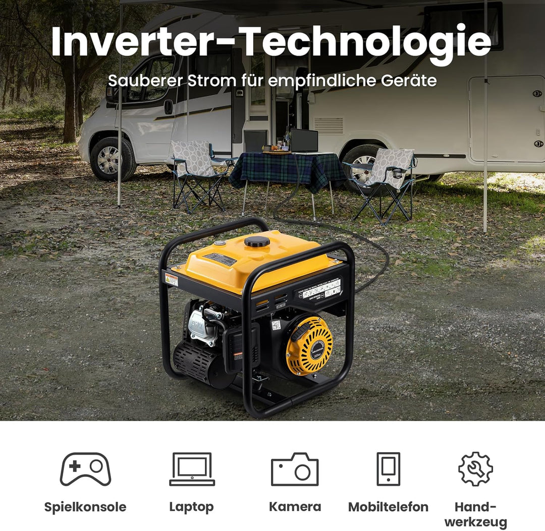 maXpeedingrods Inverter Stromgenerator 3500W Benzin 4 Takt mit zwei 230V Steckdosen Leise und leicht