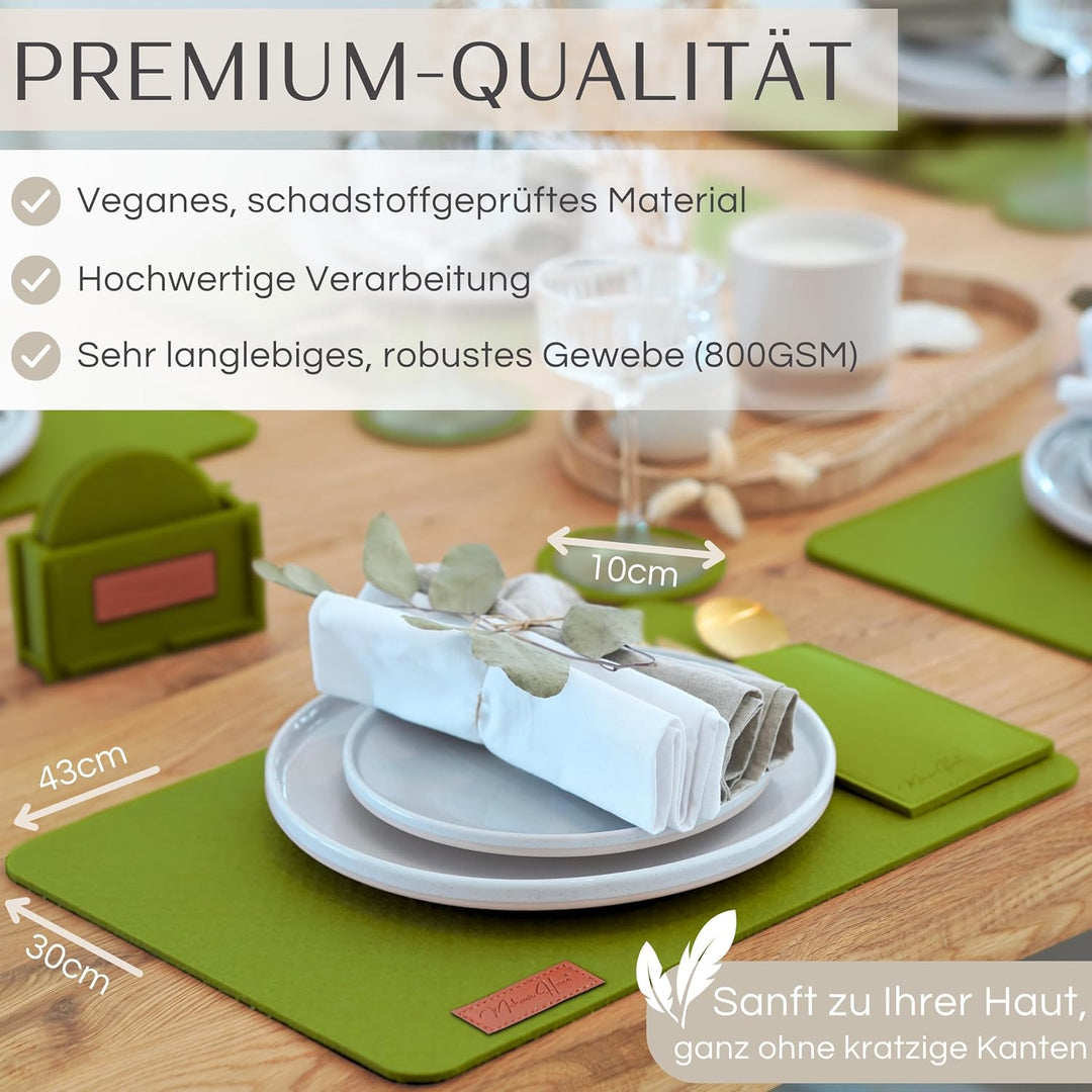 MAHEWA® 6er Set Premium Filz Tischset Platzset mit 6X Glasuntersetzer 1x Halter und 6X Bestecktasche