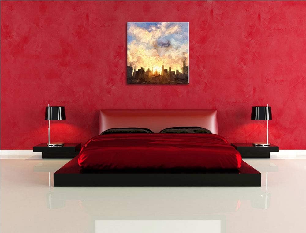 Skyline von Chicago, Format: 70x70 auf Leinwand, XXL riesige Bilder fertig gerahmt mit Keilrahmen, K