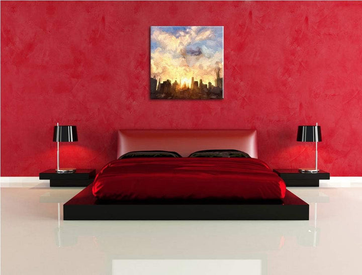 Skyline von Chicago, Format: 70x70 auf Leinwand, XXL riesige Bilder fertig gerahmt mit Keilrahmen, K