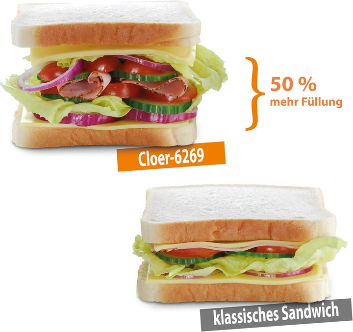 Cloer 6269 Sandwichmaker XXL / 1800 W / für 4 Sandwiches / American Toast / XXL-Füllung / optische F