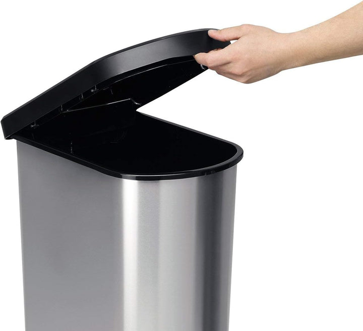 Rotho Paso Mülleimer 50l zur Mülltrennung mit Deckel und Pedal, Kunststoff (PP) BPA-frei, silber met
