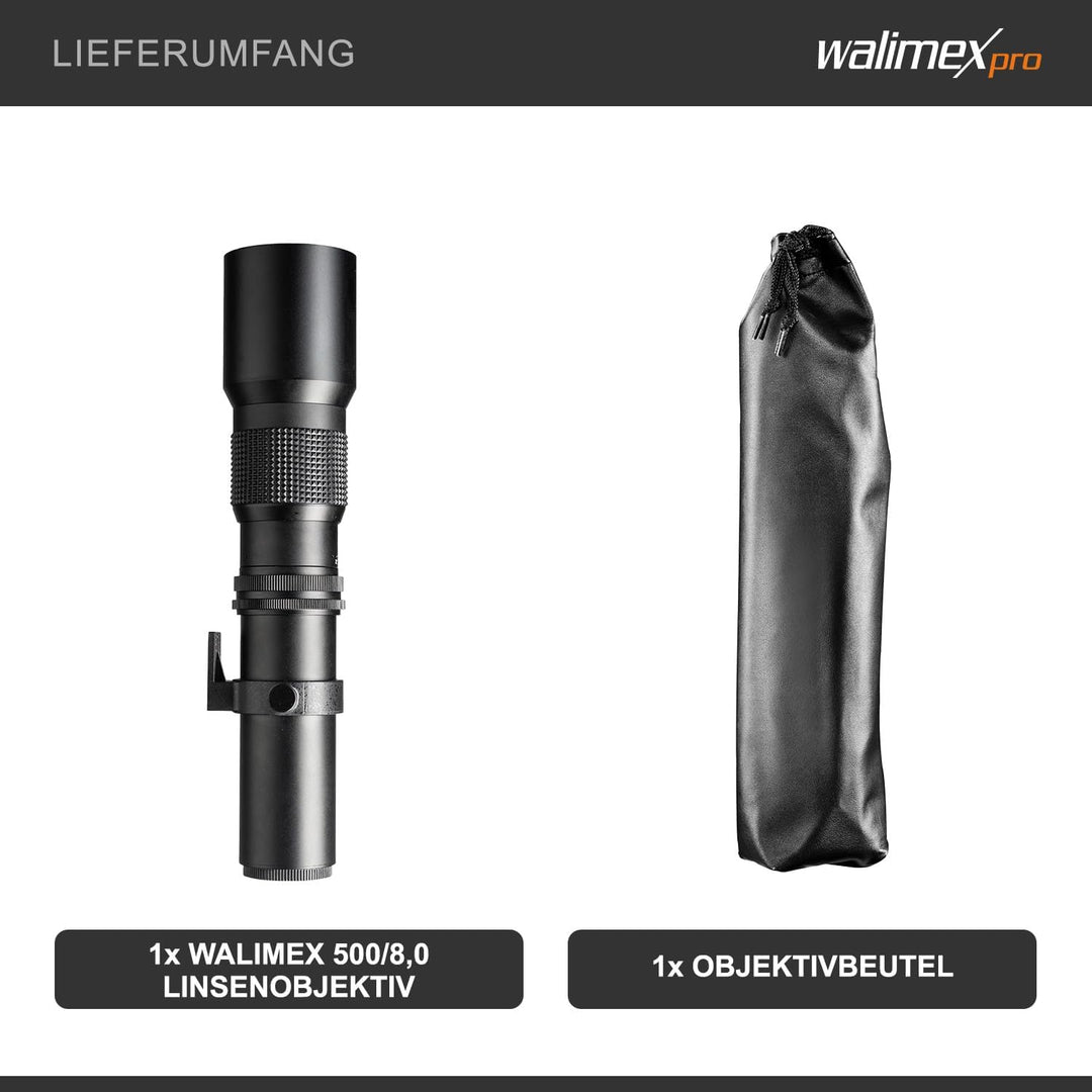 Walimex 12701 500 mm 0.000787037037037037 DSLR-Objektiv (Filterduchmesser 67 mm, mit ausziehbarer Ge