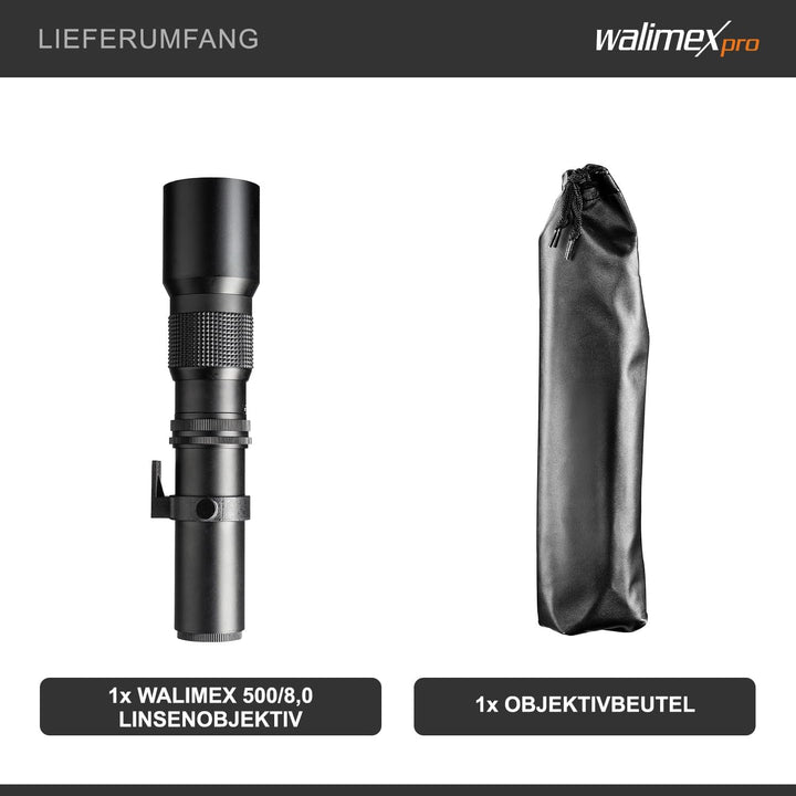 Walimex 12701 500 mm 0.000787037037037037 DSLR-Objektiv (Filterduchmesser 67 mm, mit ausziehbarer Ge