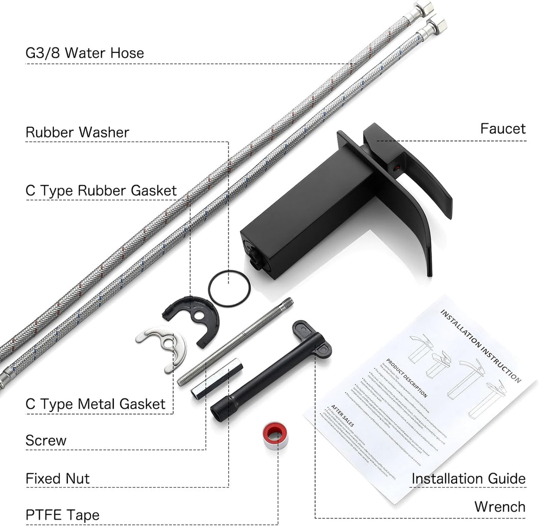 kisimixer Wasserhahn Bad Schwarz, Wasserfall Waschtischarmatur mit Auslauf Höhe 105 mm, Einhebelmisc