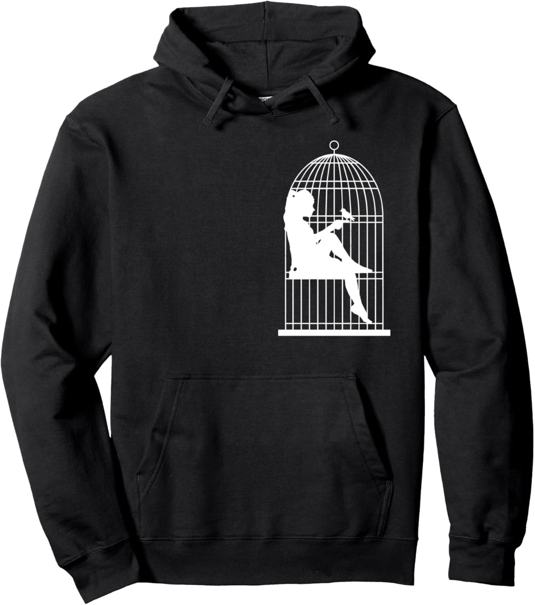 Girl with a Bird Confined and Caged in a Birdcage Pullover Hoodie