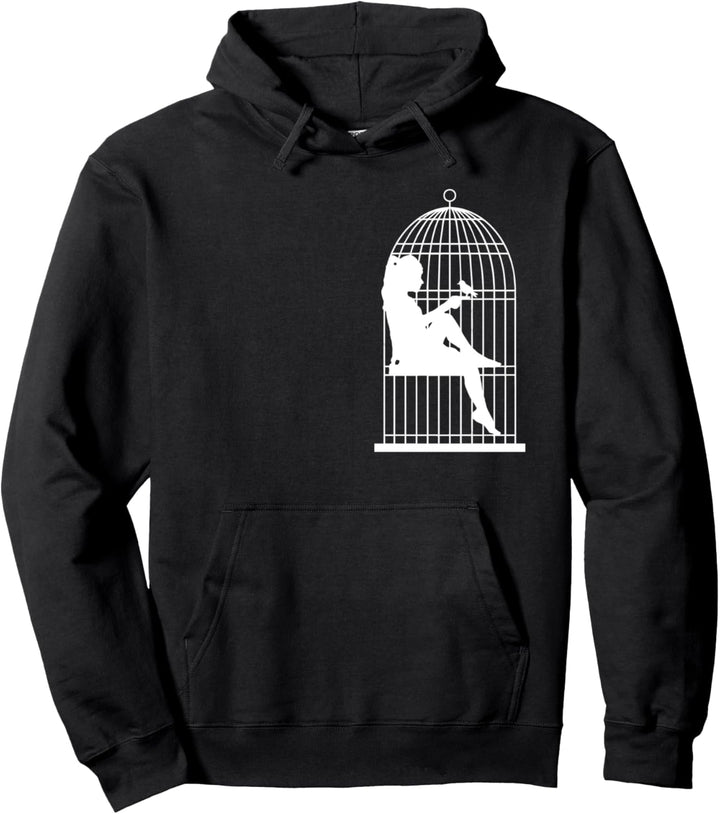 Girl with a Bird Confined and Caged in a Birdcage Pullover Hoodie