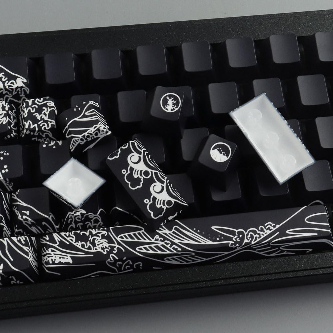 Sunzit PBT Keycaps 135 Tasten Custom Keycaps Cherry Profile Dye-Sub Tastenkappen Set Schwarz Welle V