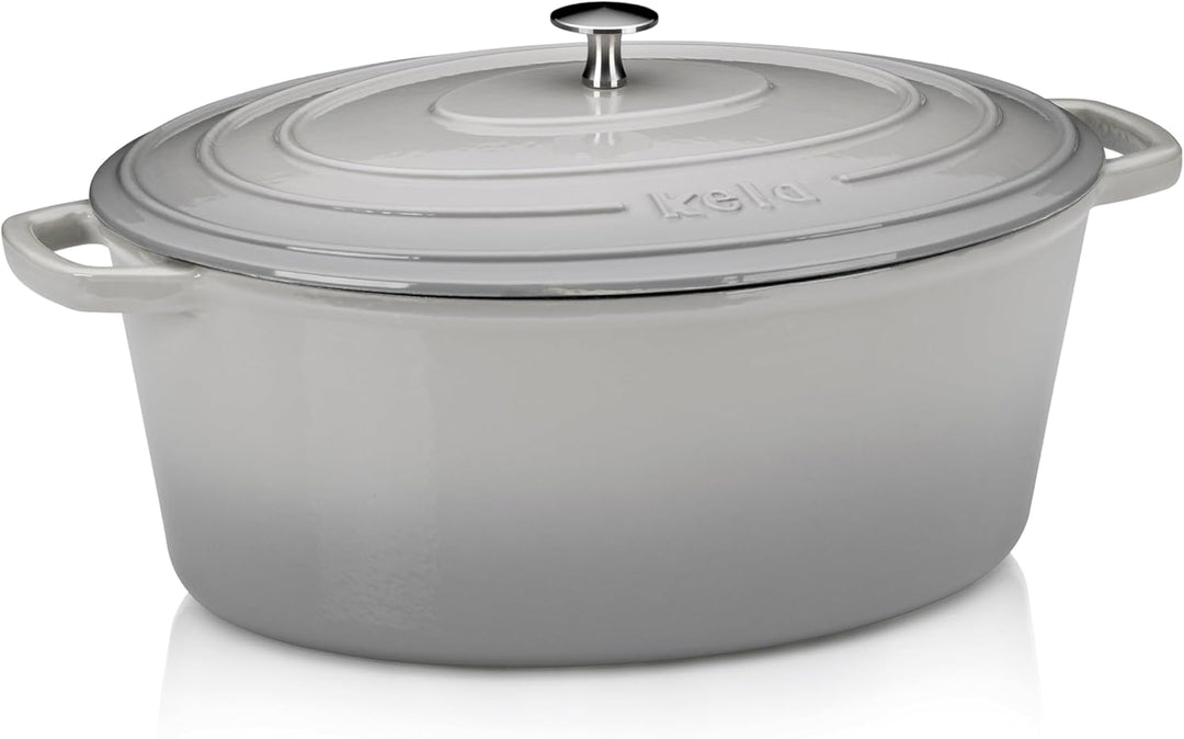 kela Bräter Gusseisen oval 9,3 Liter, Dutch Oven CALIDO, Induktion Gussbräter mit Deckel backofengee