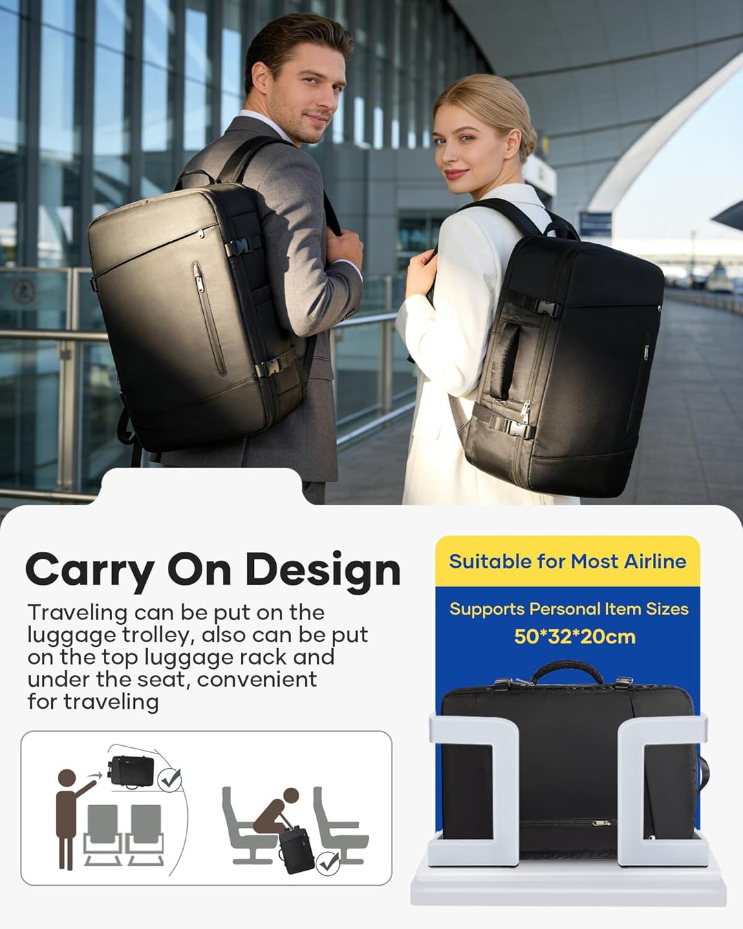 Vakuum Rucksack mit Separates Anzugfach Handgepäck Airbag Travel Backpack Reisen mit Pumpe Tagesruck