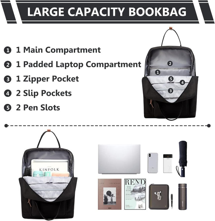 Kasgo Schulrucksack, Wasserabweisend Leichte 15,6 Zoll Laptop Rucksack Schultasche für Herren Damen