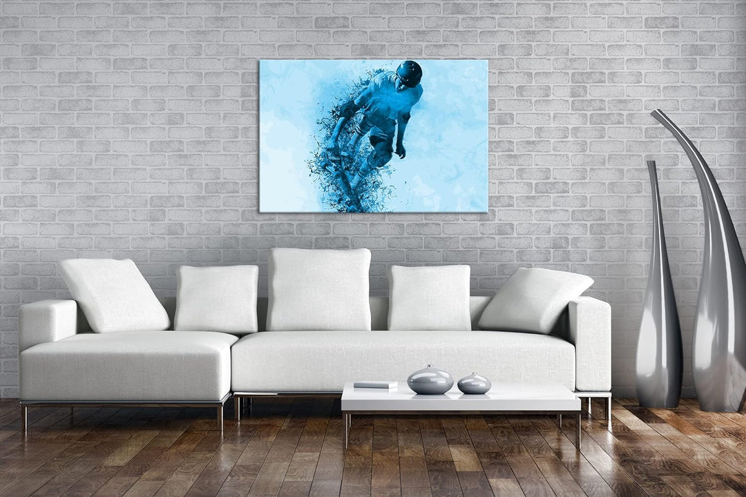 deyoli Spingender Skater Illustration Format 80x60 Effekt: Monocrome Blau als Leinwandbild, Motiv fe