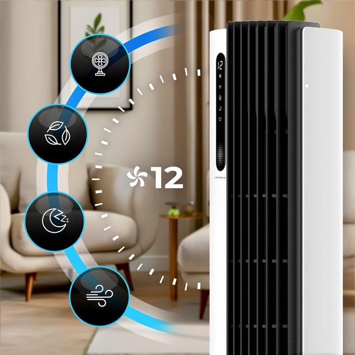 Turmventilator 110 cm PURE Plasma Ionisierung WiFi Tuya Smart Life, Energiesparender 30W DC-Motor, 1