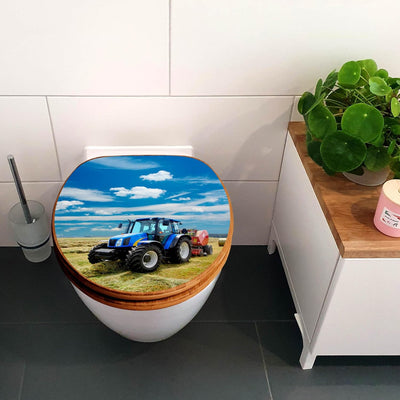 banjado® Design WC Sitz Bambus Absenkautomatik mit Motiv Traktor/Toilettendeckel mit Absenkautomatik