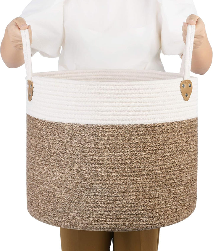 SONGMICS Baumwollseilkorb, Griffen, Wäschekorb aus Baumwolle, 50 L, für Spielzeug, Kleidung, Decken,