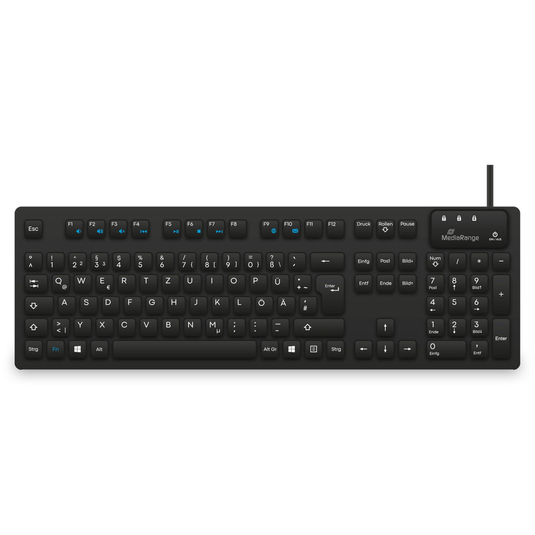 MediaRange kabelgebundene Hygiene-Tastatur, QWERTZ (DE/AT) T1, Vollformat mit Ziffernblock & Funktio