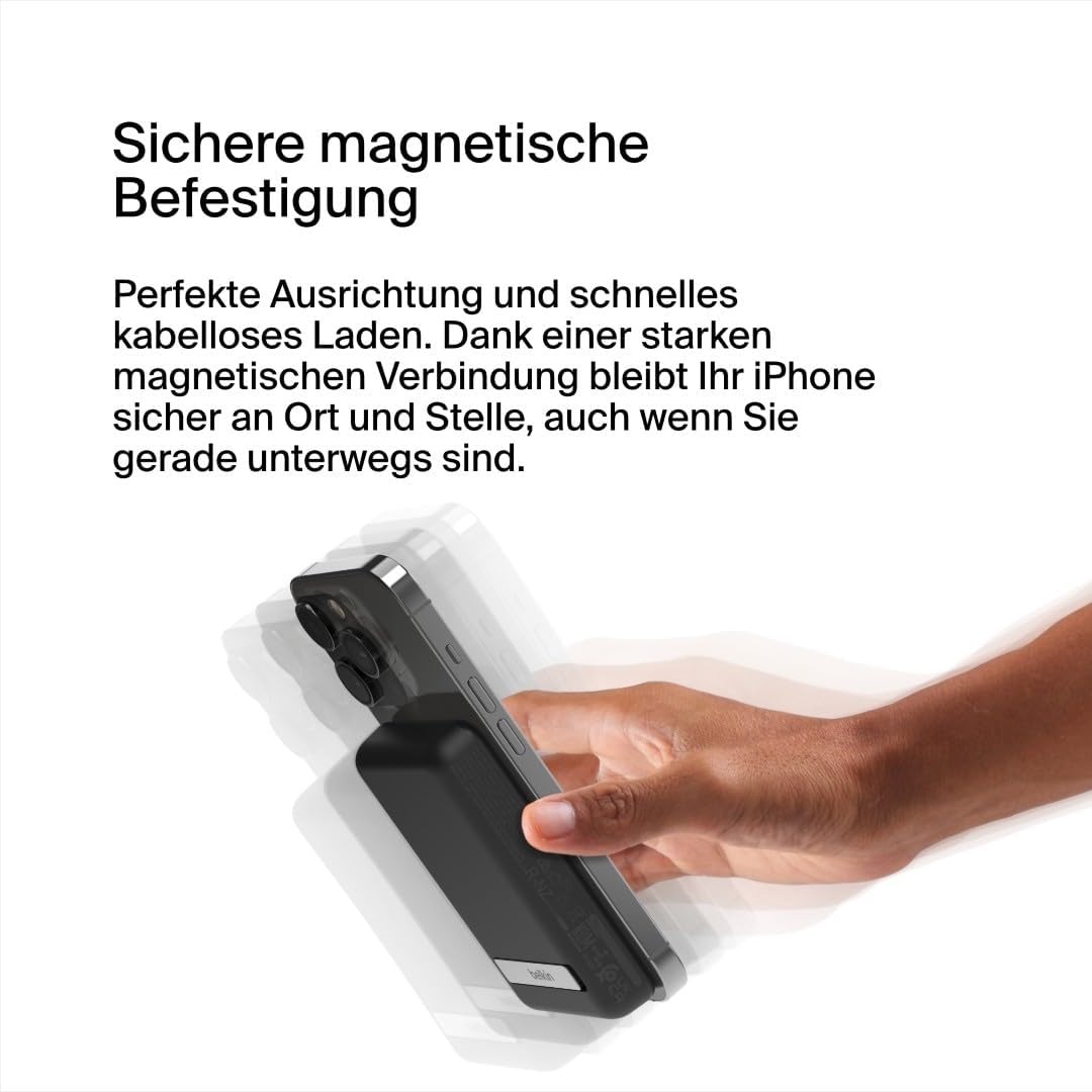 Belkin magnetische 5000-mAh-Powerbank, externer Handy-Akku, kompatibel mit MagSafe, mit Passthrough-