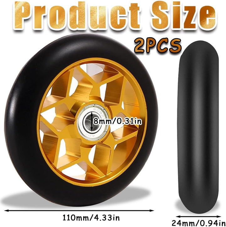 Stunt Scooter Rollen, 2 Stück Ersatzräder für Scooter, 110mm Stunt ScooterReifen mit ABEC, Aluminium