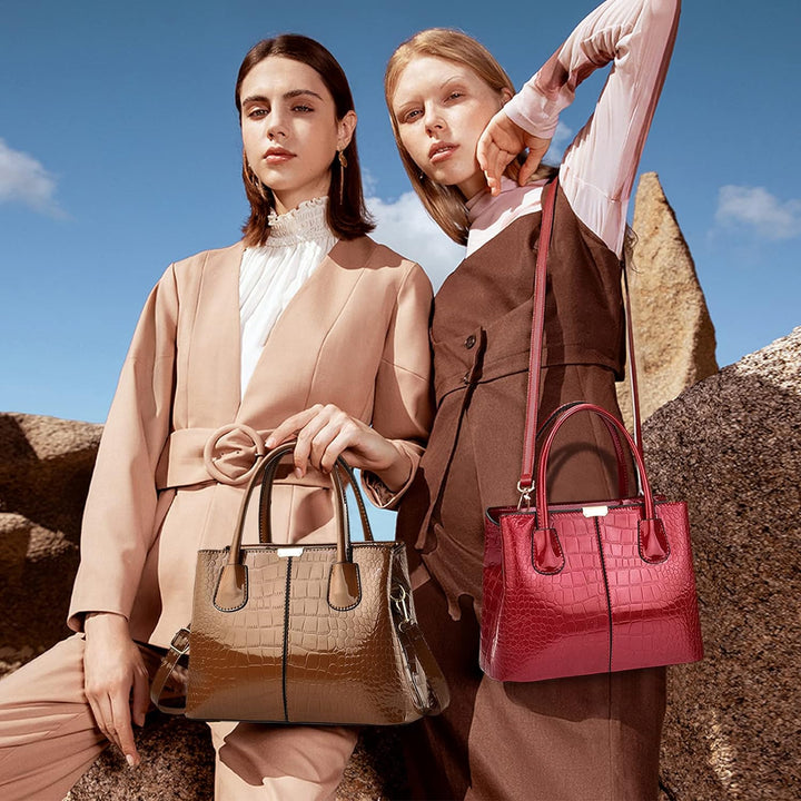 NICOLE & DORIS Handtaschen Damen Mode Krokoprägung Henkeltasche Lackleder Handtasche Shopper Umhänge