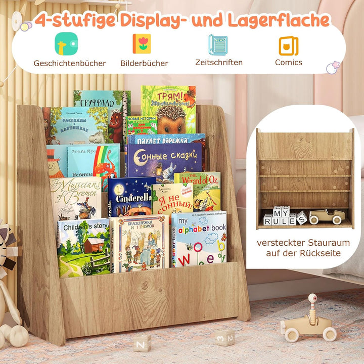 COSTWAY Kinderregal mit 4 Fächern, Bücherregal für Kinder, Zeitungsständer, Aufbewahrungsregal für K