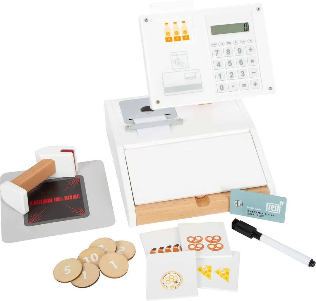 small foot Kasse "fresh" aus Holz, multifunktionales Zubehör für Kaufladen, Rollenspielzeug, ab 3 Ja