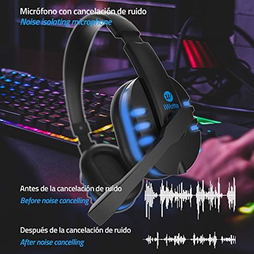 iWotto Gaming-Kopfhörer, Geräuschunterdrückung, Kopfhörer mit flexiblem Mikrofon, Bequeme RGB-Beleuc