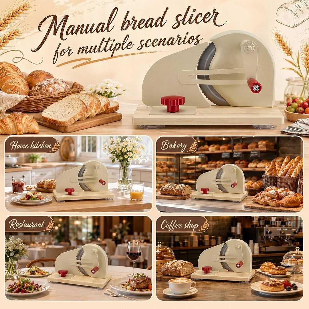 Brotschneidemaschine Manuell,Einstellbarer Schnittstärke 0-28Mm,Mit Handkurbel&Rutschfester Saugnapf
