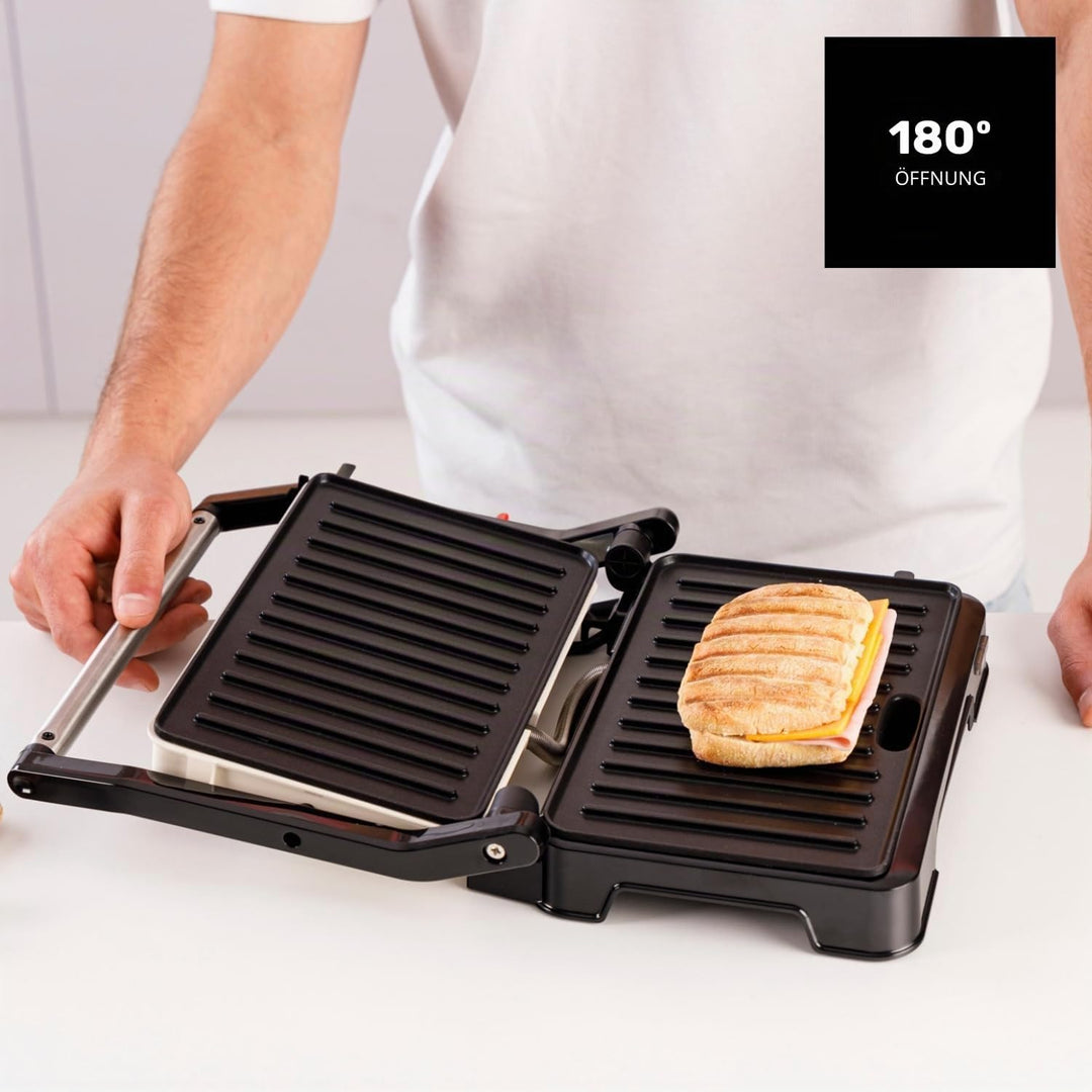 Taurus Mygrill Vintage Cream Elektrogrill, 1000 W, Öffnung 180°, Platten 23 x 14,5 cm, Antihaftbesch