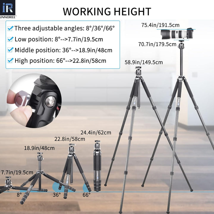 INNOREL GT324C Karbonfaser Professionelles kompaktes Stativ für DSLR-Kameras Hochleistungsständer mi