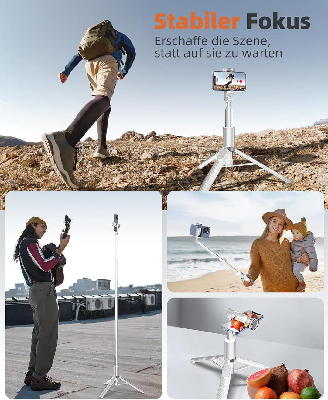 158cm Telefon Handy Stativ Ständer, All in 1 Selfie Stick mit Fernbedienung, tragbares Reisestativ f