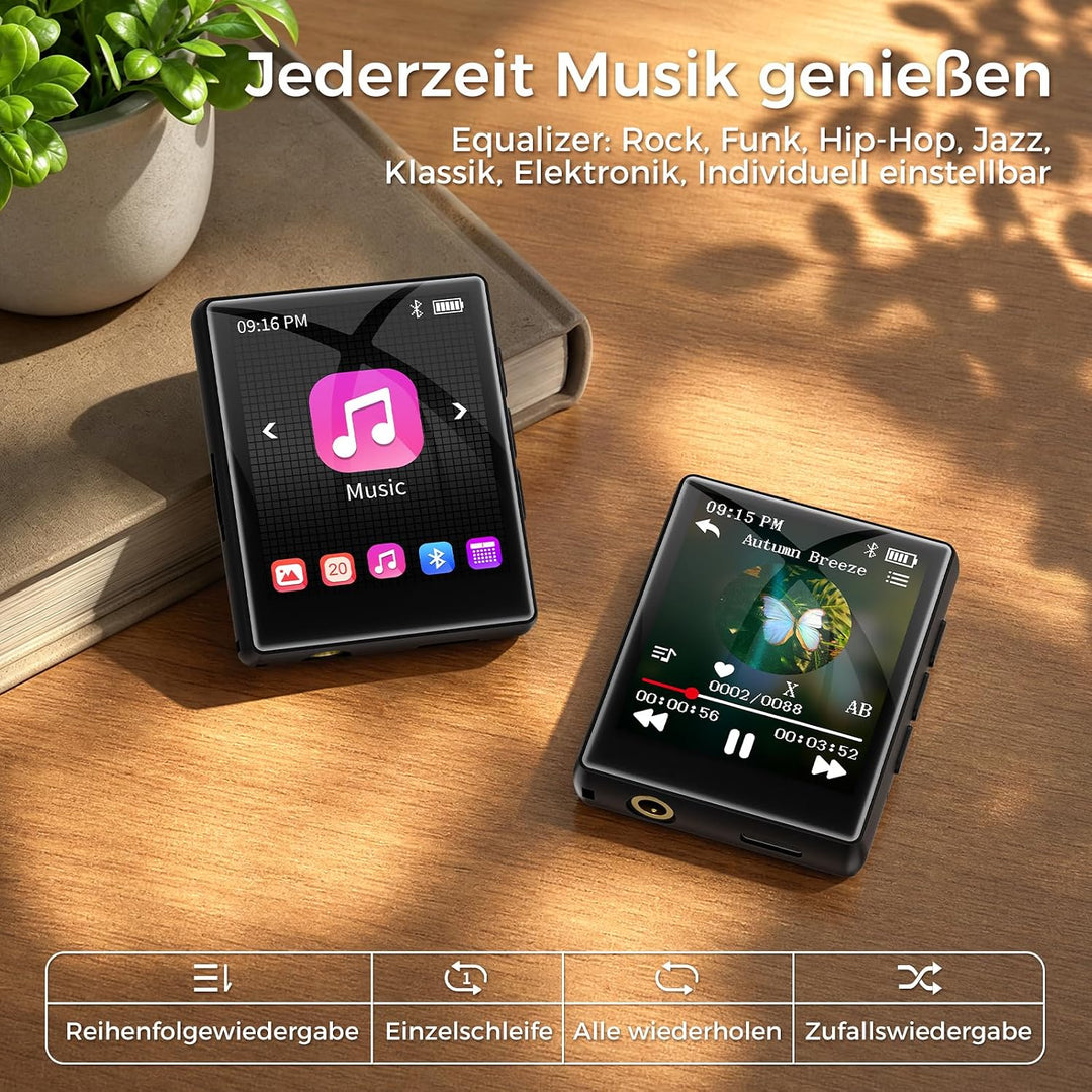 64GB MP3 Player mit Bluetooth 5.3, 1,8 Zoll Touchscreen MP3 Player mit Lautsprecher, HiFi Sound, UKW