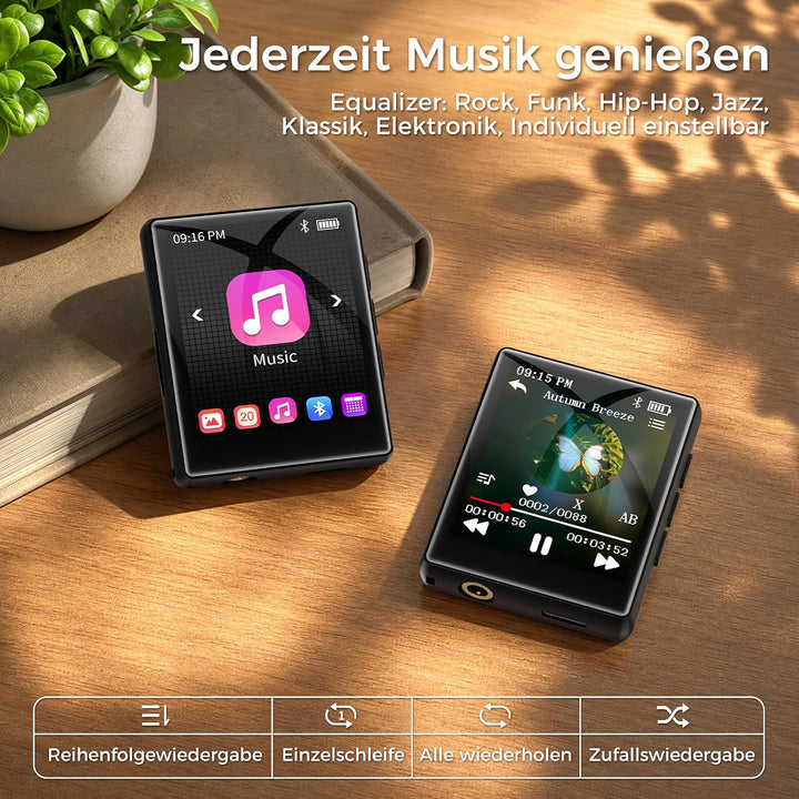 64GB MP3 Player mit Bluetooth 5.3, 1,8 Zoll Touchscreen MP3 Player mit Lautsprecher, HiFi Sound, UKW