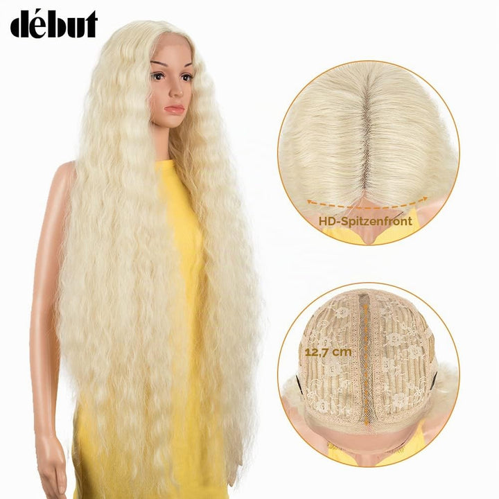 DÉBUT Lace Front Perücke Super lange gewellte Perücke für Damen 104 cm 280g Kunsthaar Hitzebeständig