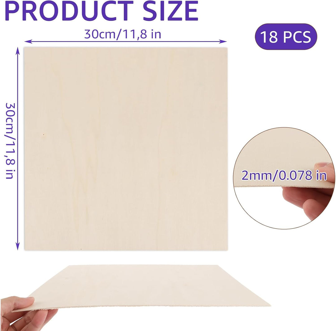 18 Stück Sperrholzplatte 2mm, 300x300MM Sperrholz 2mm Pappelsperrholz, Unbehandeltes Holz, Balsaholz