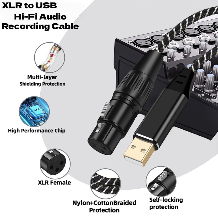 USB-Mikrofonkabel 2m,XLR-auf-USB-Kabel,USB-Stecker auf XLR-Buchse,Mikrofon-Verbindungskabel-Adapter