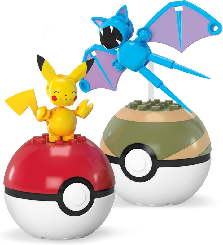 MEGA Pokémon Actionfigur Bauspielzeug-Set, zusammenbaubarer und beweglicher Pikachu und Zubat mit 40