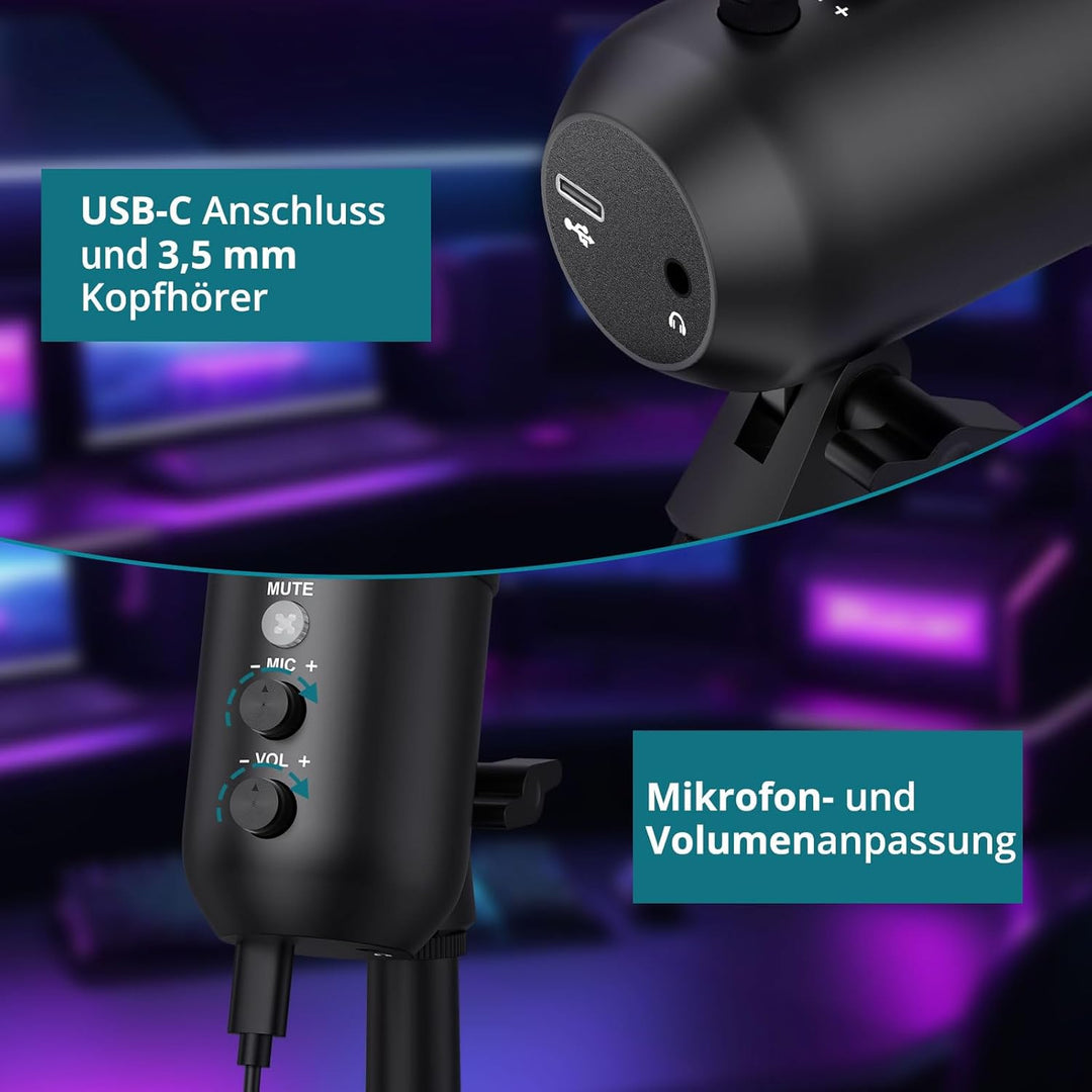 YGiTK USB-Kondensatormikrofon, Mikrofon für PS4 PS5 Gaming, Mikrofon mit Dynamisches RGB Effekt, Stu