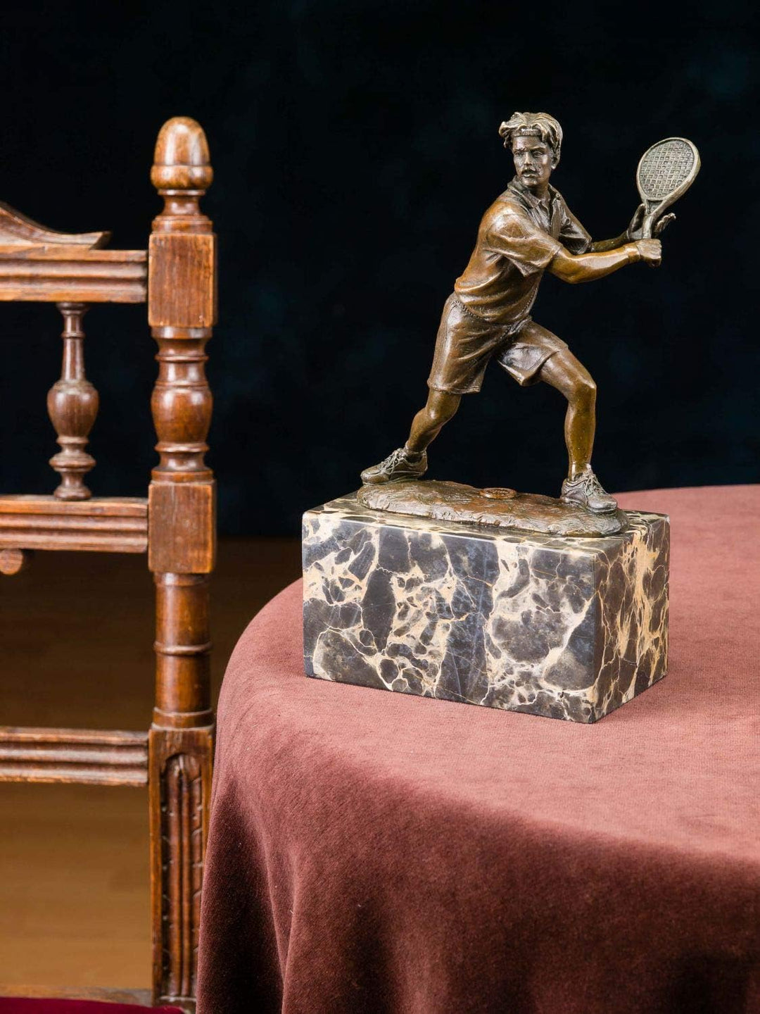 aubaho Bronzeskulptur Tennisspieler Tennis Pokal Skulptur Trophäe Verein Statue Preis