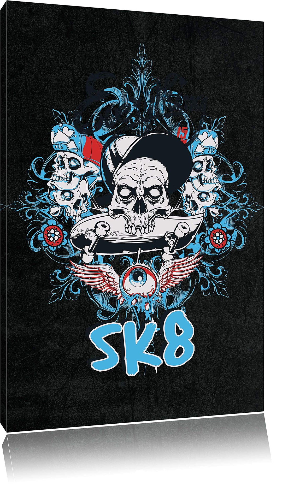 Dark Everything is sk8 black Bild auf Leinwand, XXL riesige Bilder fertig gerahmt mit Keilrahmen, Ku